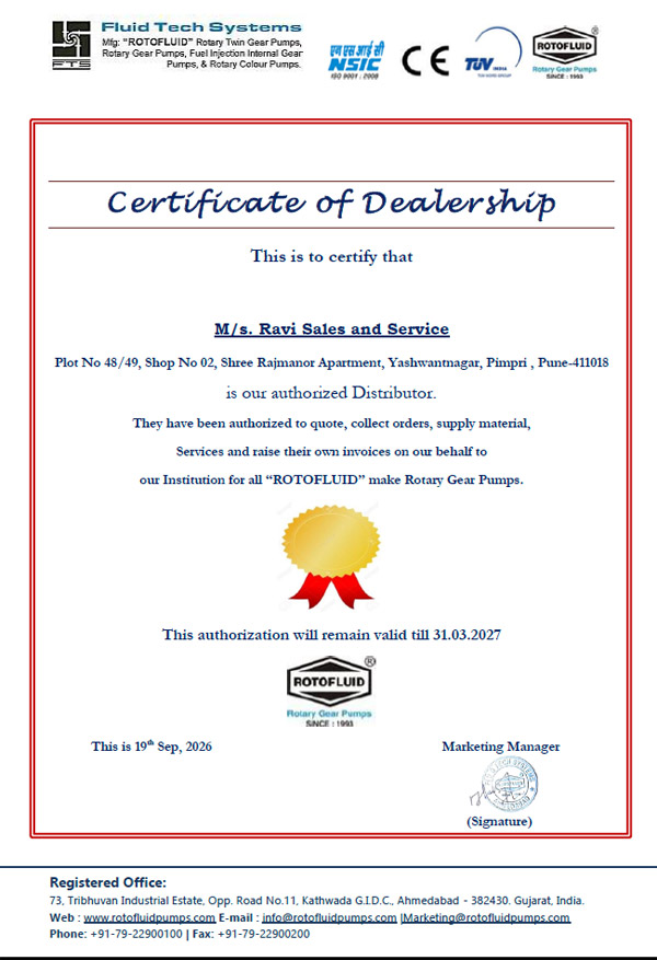 ROTOFLUID Dealership Certificate